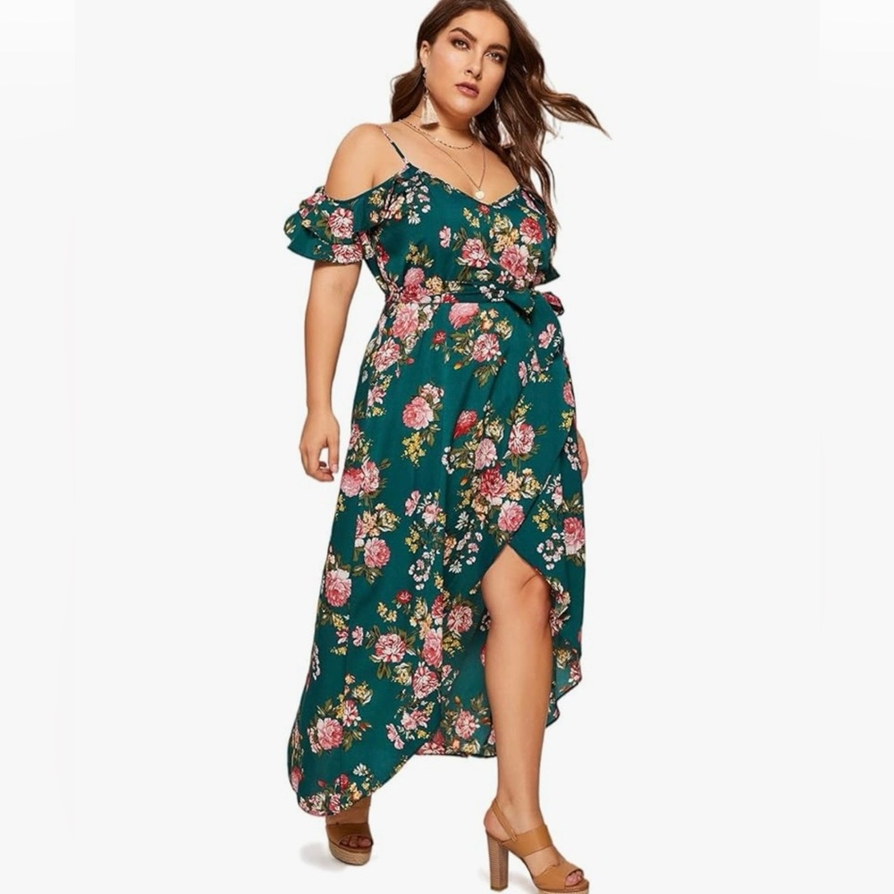 Floral Off-Shoulder Green Dress